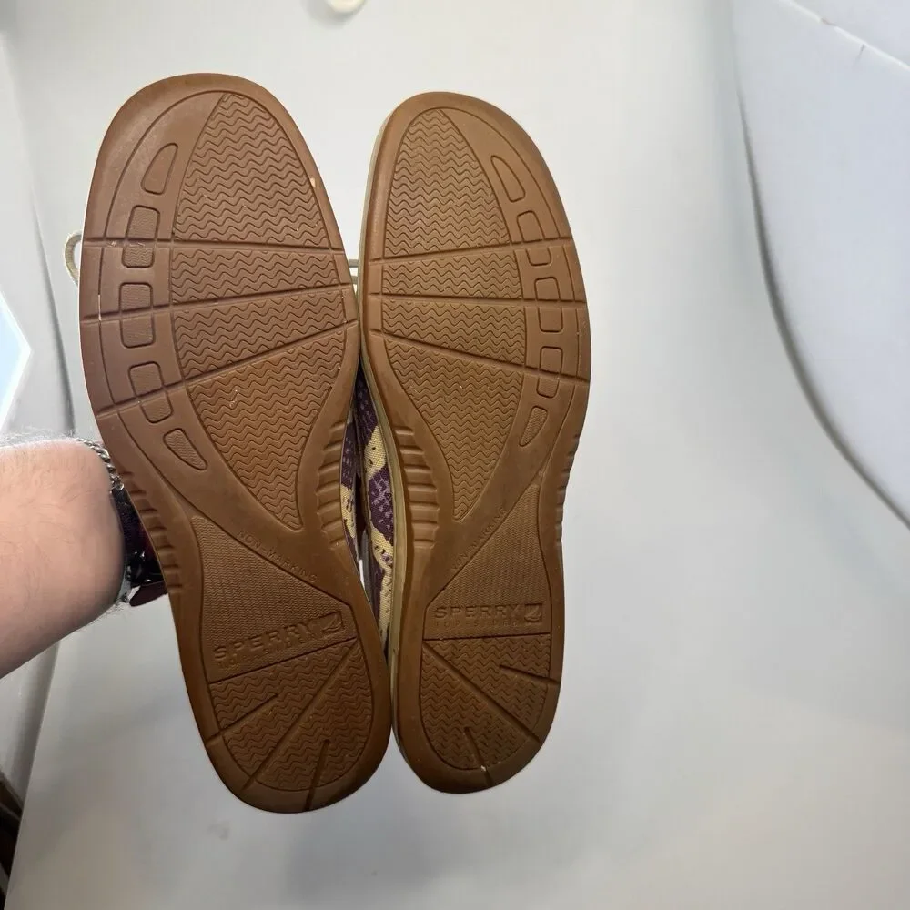 Sperry Boat Shoe Women's Size 10 Brown Purple Leather Casual Comfort Shoes EUC